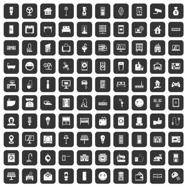 siyah 100 akıllı ev Icons set