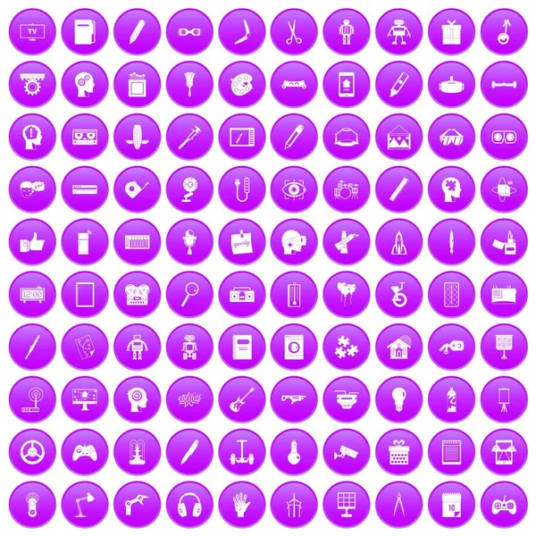 100 kreative Ideensymbole lila gesetzt — Stockvektor