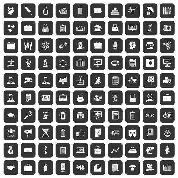100 portefeuille iconen set zwart — Stockvector