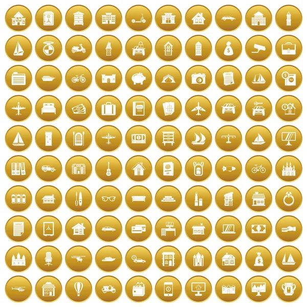 100 ícones de propriedade ouro conjunto — Vetor de Stock
