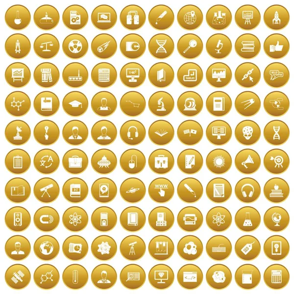 100 ikon nauka naukowiec zestaw złoto — Wektor stockowy