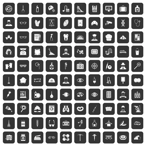 100 icônes de profession noir — Image vectorielle
