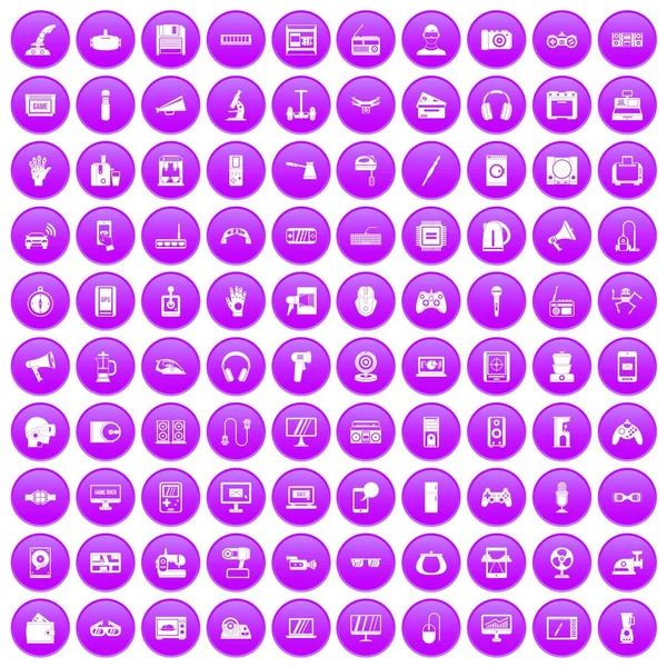 100 icônes de l'application de l'appareil mis violet — Image vectorielle