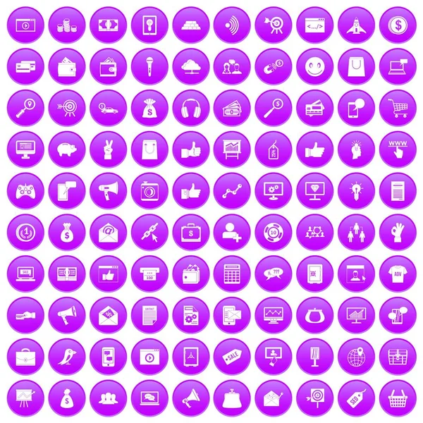 100 icônes marketing numérique ensemble violet — Image vectorielle