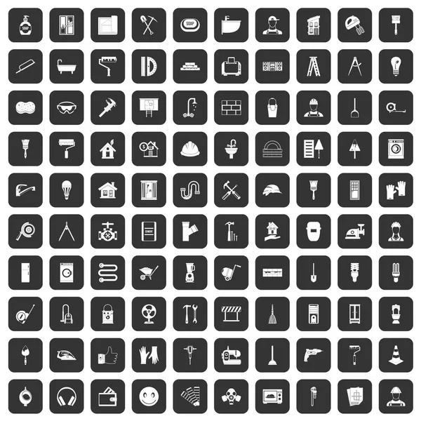 100 icônes de rénovation noir — Image vectorielle