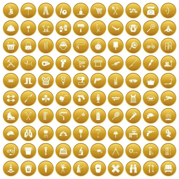 100 снастей иконки установить золото — стоковый вектор