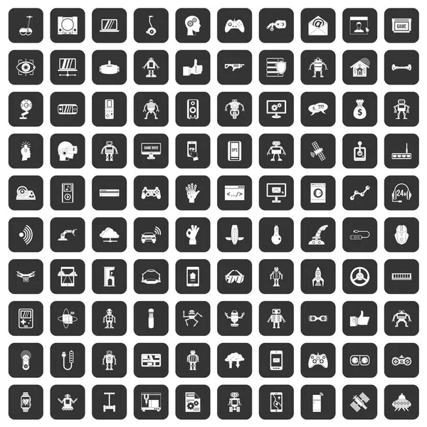 100 icônes robot noir — Image vectorielle