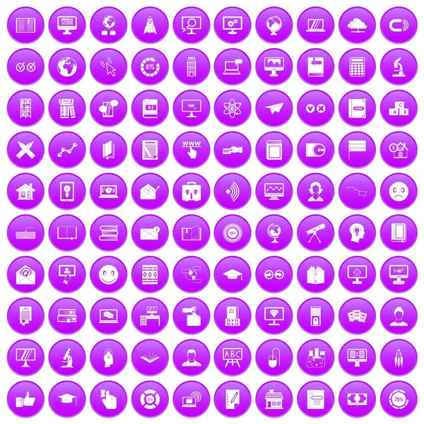 100 icônes e-learning en violet — Image vectorielle