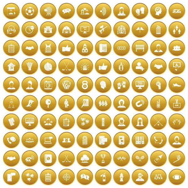 100 team icons set gold — Stock Vector