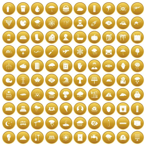 100 åskväder ikoner anger guld — Stock vektor