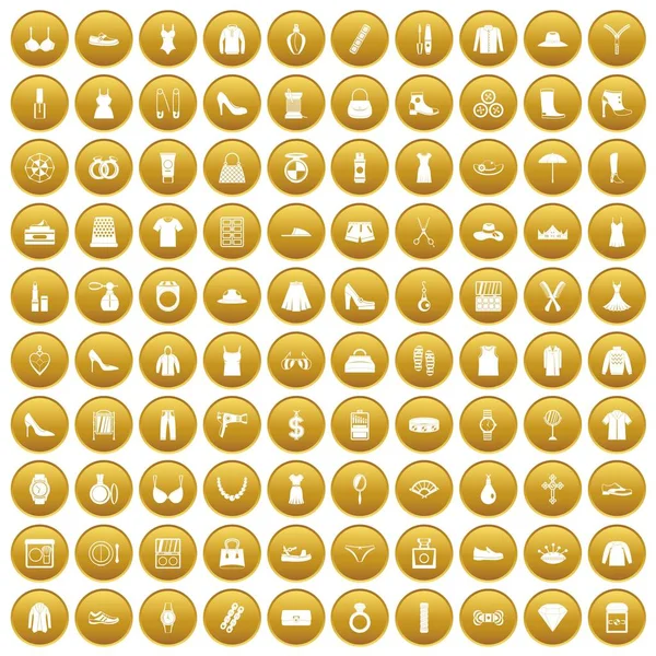 100 femmes accessoires icônes sertie d'or — Image vectorielle