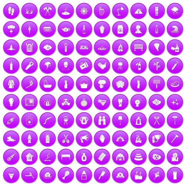 100 огненных икон фиолетового цвета — стоковый вектор