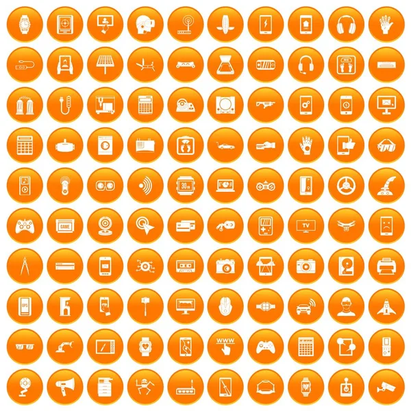 100 ícones de ajuste conjunto laranja — Vetor de Stock