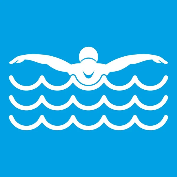 Mariposa nadador icono blanco — Vector de stock
