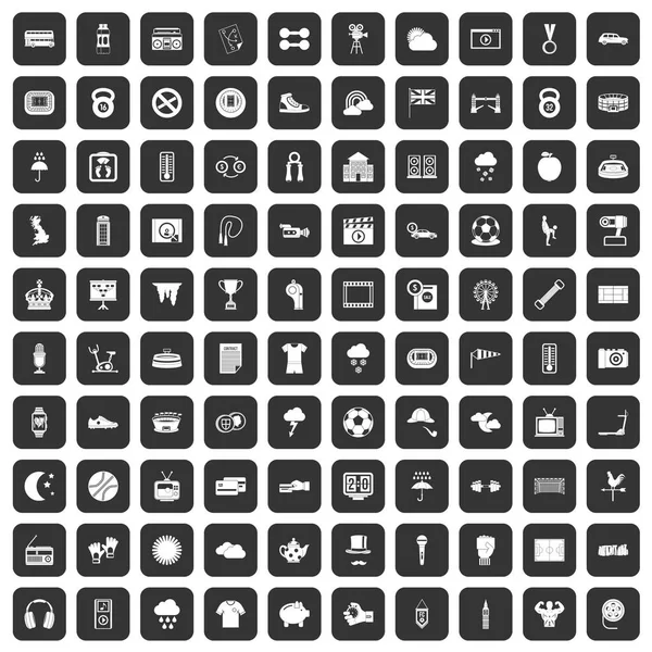 100 iconos de fútbol negro — Vector de stock