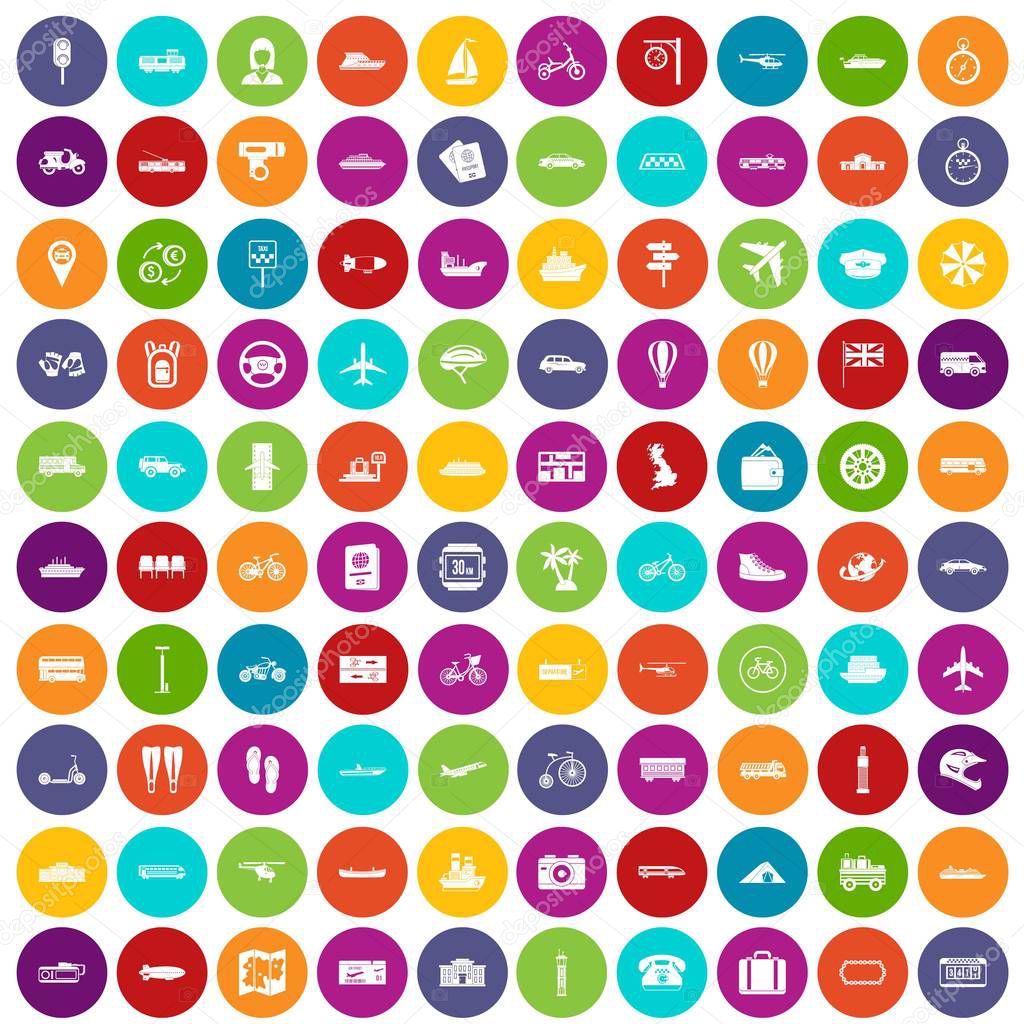 100 public transport icons set color