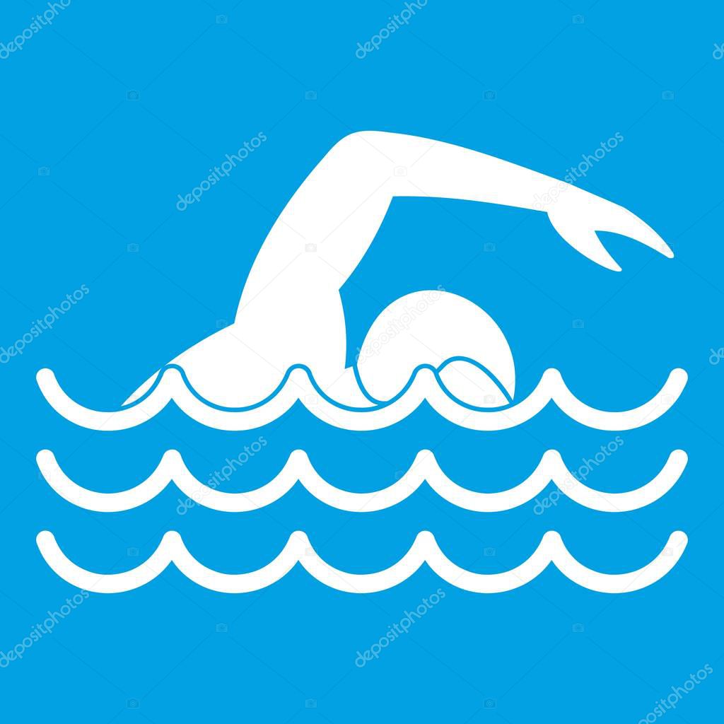 Swimmer Icon White Isolated On Blue Background Vector Illustration Premium Vector In Adobe Illustrator Ai Ai Format Encapsulated Postscript Eps Eps Format