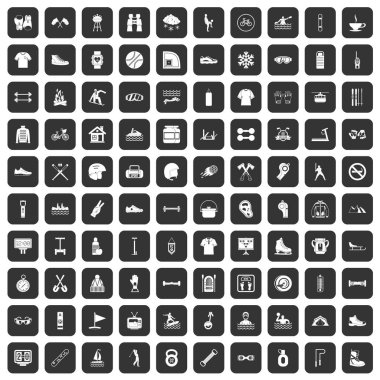 100 spor yaşamı simgeler siyah ayarla