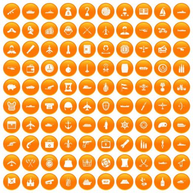Turuncu 100 muharebe aracı Icons set