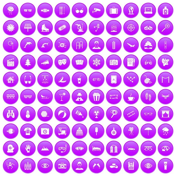 100 glazen pictogrammen instellen paars — Stockvector