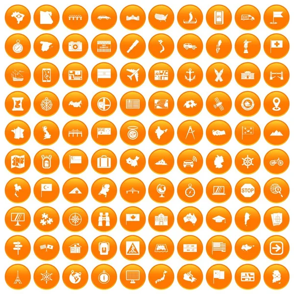 100 ícones de cartografia conjunto laranja — Vetor de Stock