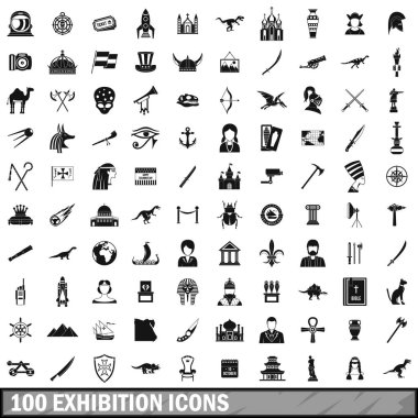 100 sergi Icons set, basit tarzı 
