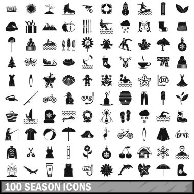 100 sezon Icons set, basit tarzı 