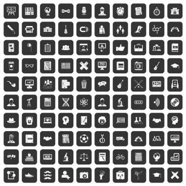 siyah 100 öğrenci Icons set