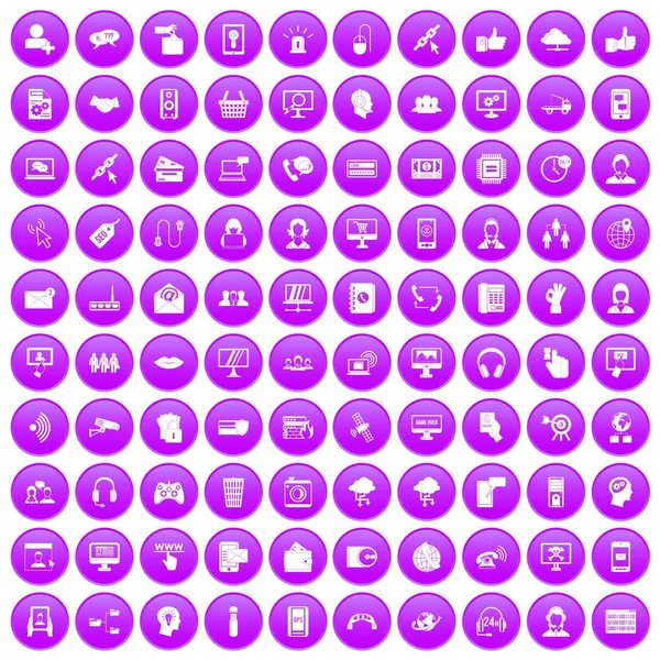 100 nous contacter icônes set violet — Image vectorielle