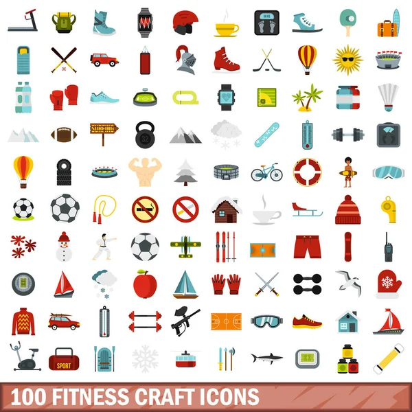 100 conjunto de iconos de fitness artesanal, estilo plano — Vector de stock