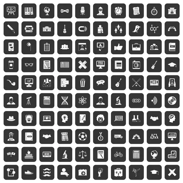 100 icônes étudiantes noir — Image vectorielle