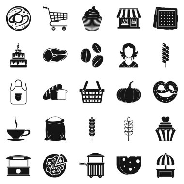 Öğleden sonra snack Icons set, basit tarzı