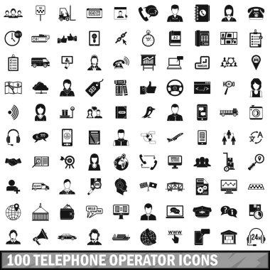 100 operatöre simgeler kümesi, basit tarzı telefon. 