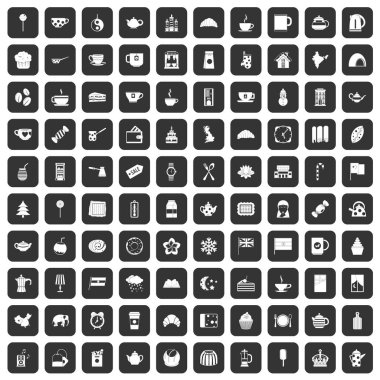 siyah 100 çay Kupası Icons set