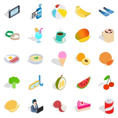 Beach kahvaltı Icons set, izometrik stili