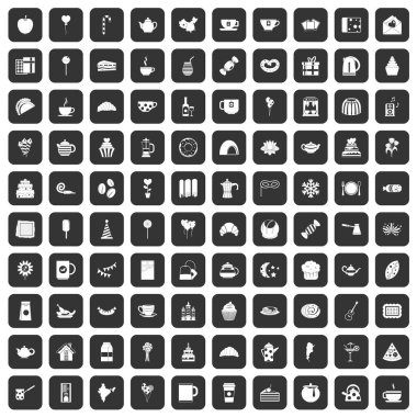 siyah 100 çay partisi Icons set