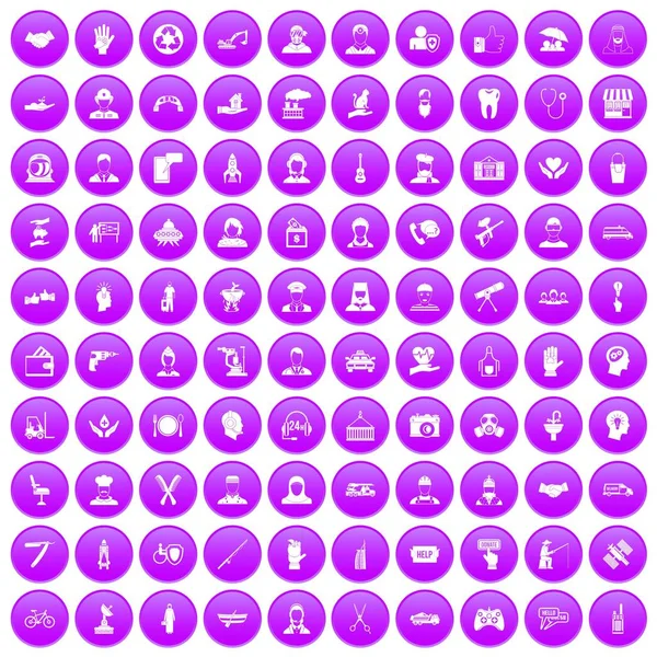 100 Personalsymbole lila gesetzt — Stockvektor