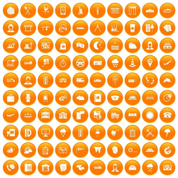 100 ícones despachante definir laranja — Vetor de Stock