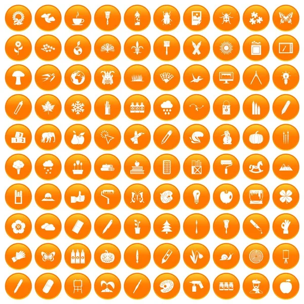 100 eco design icons set orange — Stock Vector