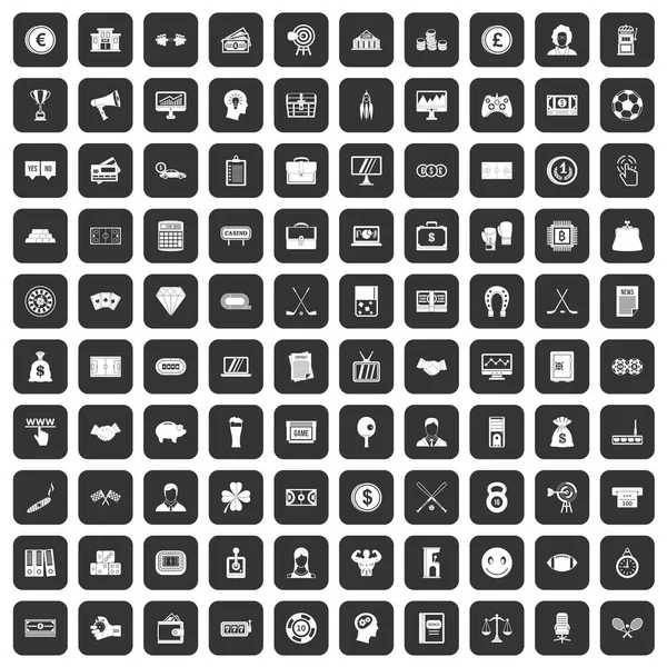 100 sweepstakes iconen set zwart — Stockvector