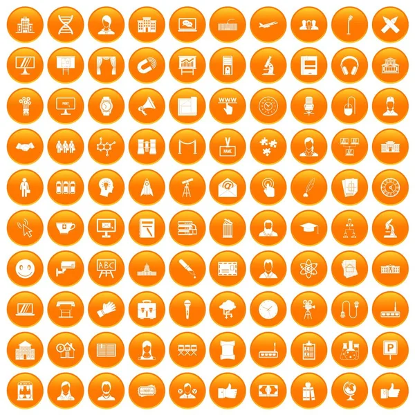100 ícones de conferência conjunto laranja — Vetor de Stock