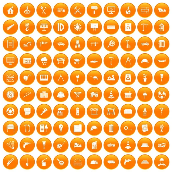 100 ícones de canteiro de obras conjunto laranja — Vetor de Stock