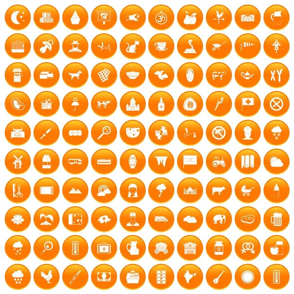 100 iconos de vaca naranja — Archivo Imágenes Vectoriales