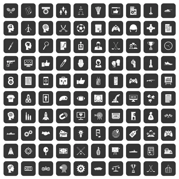 100 strategie iconen set zwart — Stockvector