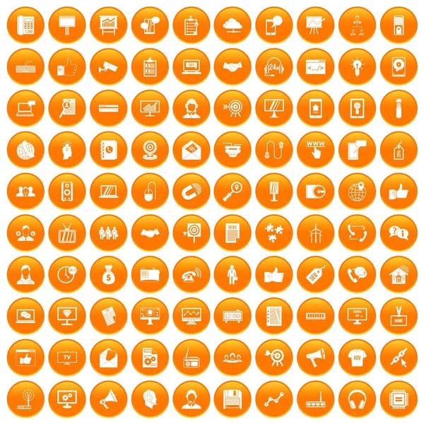 100 adatcsere ikonok beállítása narancs — Stock Vector