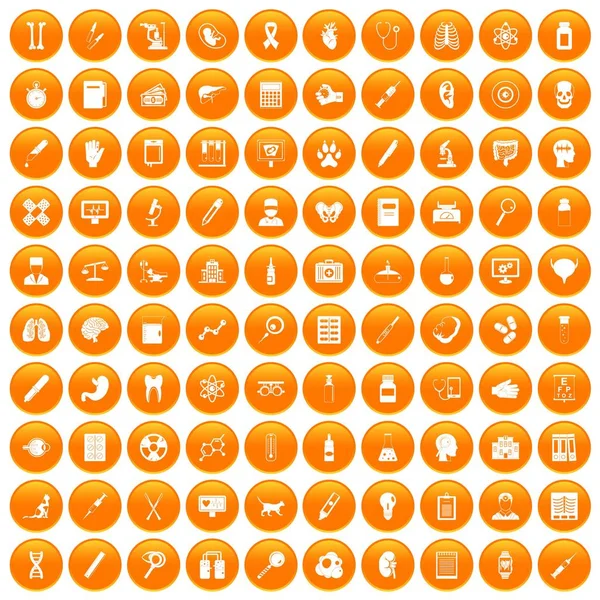 100 ícones de diagnóstico definir laranja — Vetor de Stock
