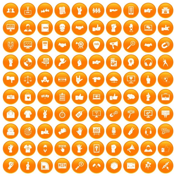 100 diferentes ícones gestos definir laranja — Vetor de Stock