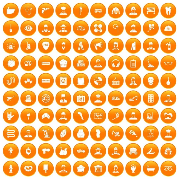 100 різних професій набір піктограм помаранчевий — стоковий вектор