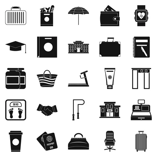 Koffer iconen set, eenvoudige stijl — Stockvector