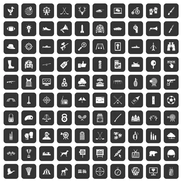 100 iconos blanco negro — Archivo Imágenes Vectoriales